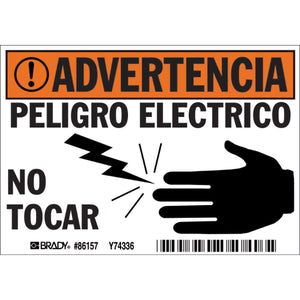 ADVERTENCIA Peligro Electrico No Tocar, 3.5" H x 5" W x 0.006" D, Polyester