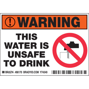 THIS WATER IS UNSAFE TO DRINK, 3.5" H x 5" W x 0.006" D, Pack of 5 Labels