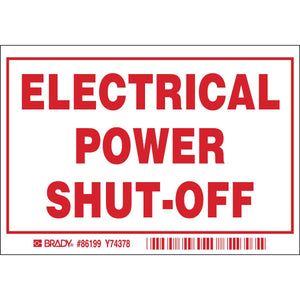 ELECTRICAL POWER SHUT-OFF Labels, 3.5" H x 5" W x 0.006" D, Red on White