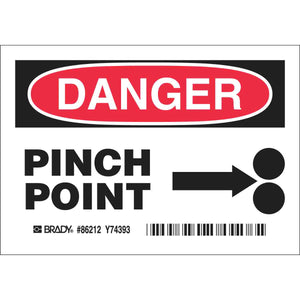 DANGER Pinch Point (5/Package) Sign, 3.5" H x 5" W x 0.006" D, Polyester