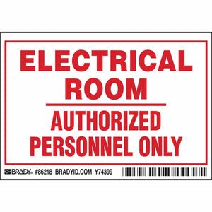 ELECTRICAL ROOM AUTHORIZED PERSONNEL ONLY Labels, 3.5" H x 5" W x 0.006" D, Red on White