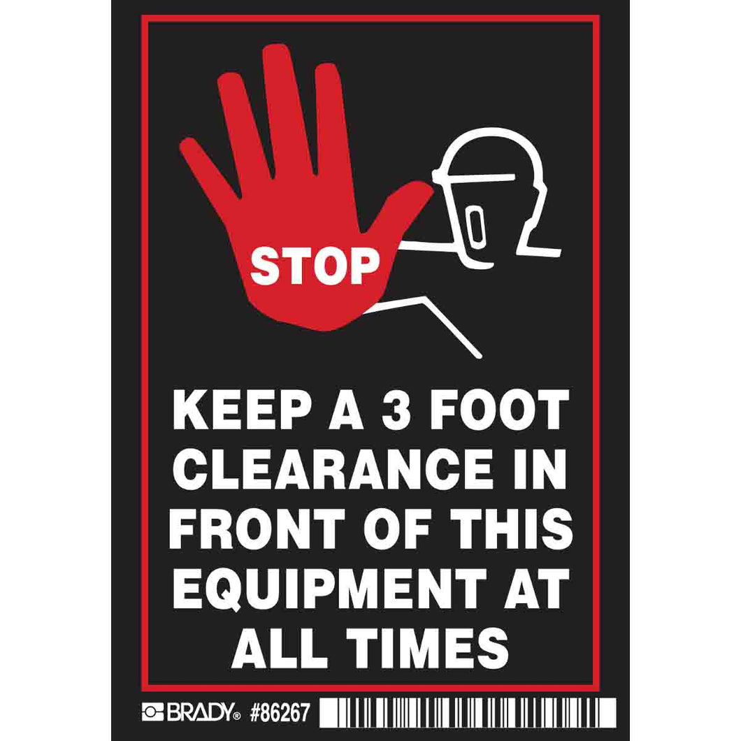 STOP KEEP A 3 FOOT CLEARANCE IN FRONT OF THIS EQUIPMENT Labels