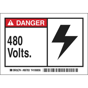 DANGER 480 VOLTS Labels, Pack of 5 Labels