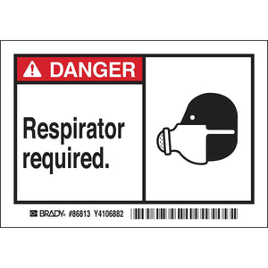 DANGER Respirator required. Labels, 3.5" H x 5" W x 0.006" D, Black/Red on White