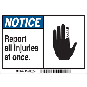 REPORT ALL INJURIES AT ONCE, Pack of 5 Labels