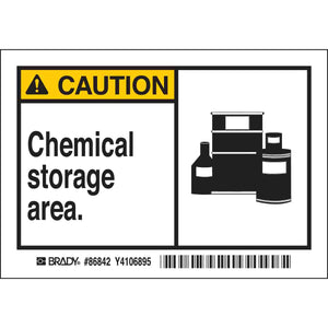 CAUTION Chemical Storage Area. Labels, 3.5" H x 5" W x 0.006" D, Black/Yellow on White