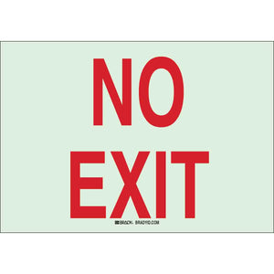 BradyGlo No Exit Sign, Red on Glow, 7" H x 10" W x 0.008" D