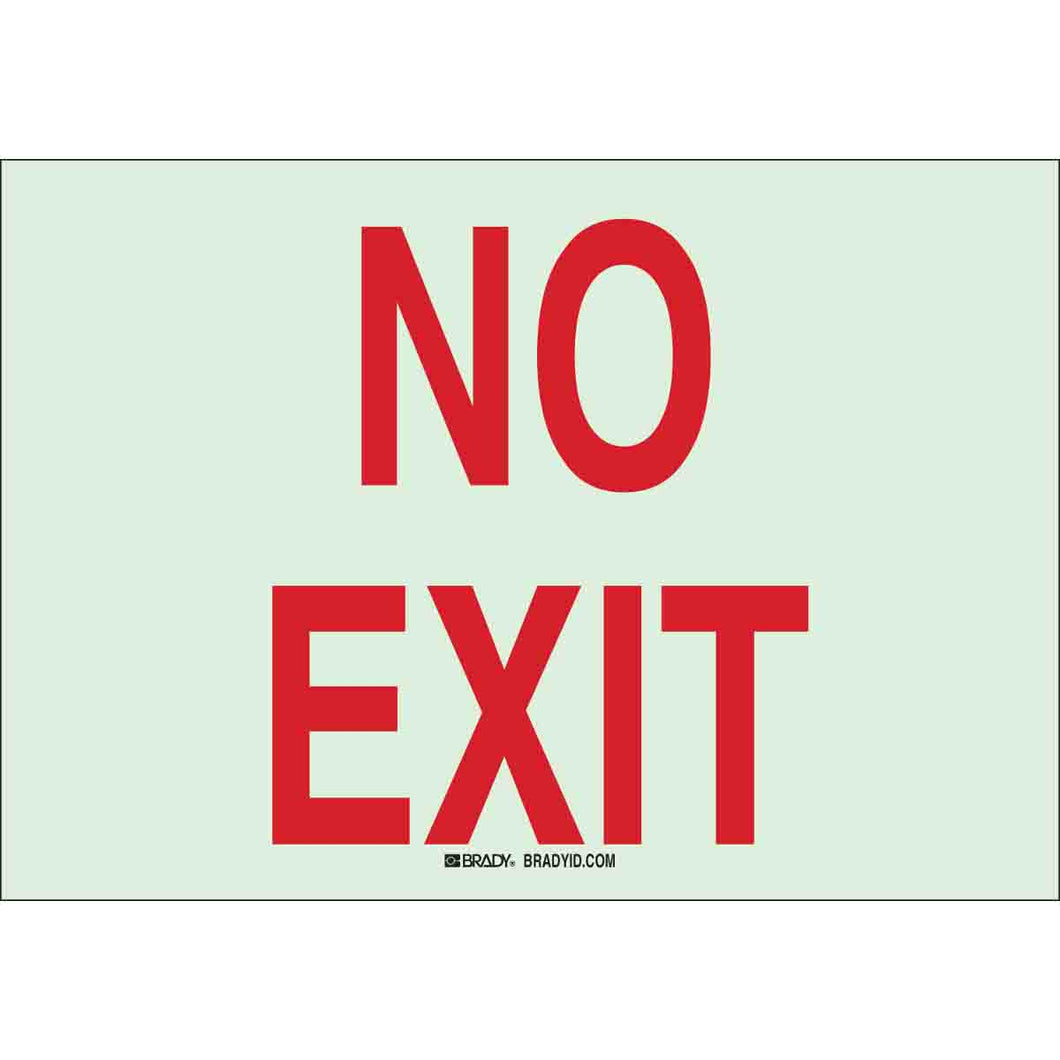 BradyGlo No Exit Sign, Red on Glow, 7