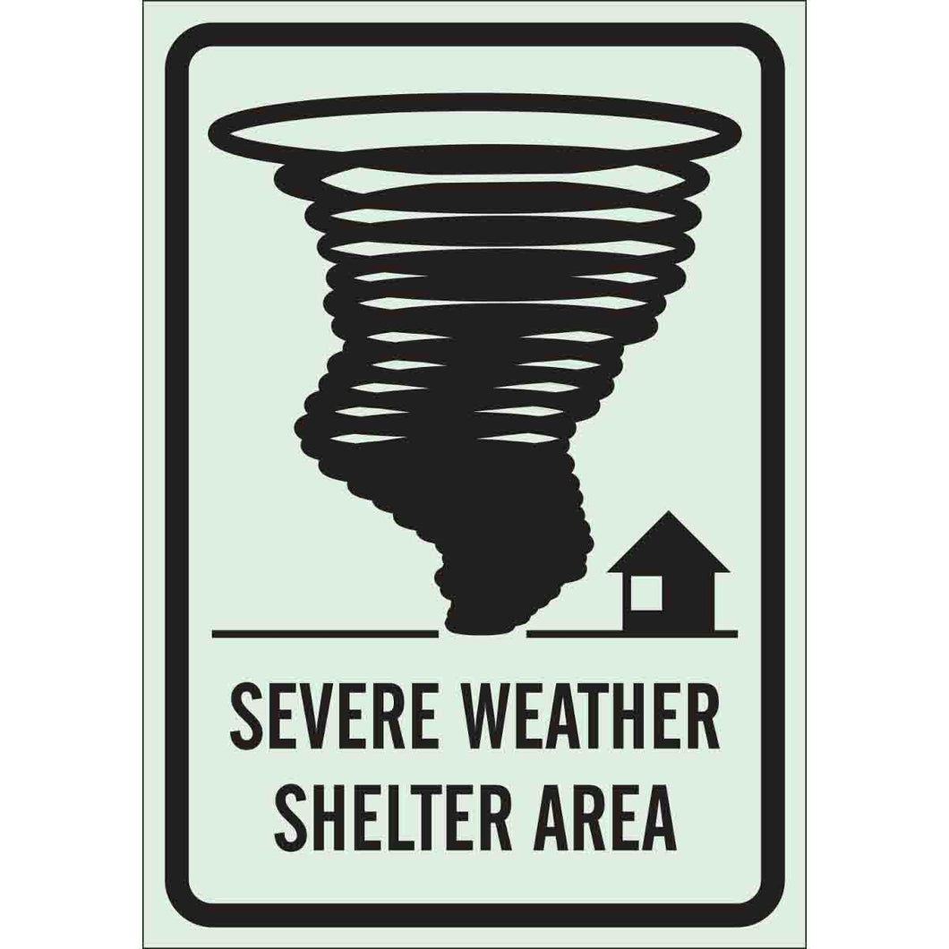 BradyGlo Black Severe Weather Shelter Area Sign, 10