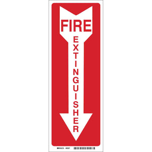 Fire Extinguisher Sign, 14" H x 3.5" W x 0.006" D, White on Red, Polyester